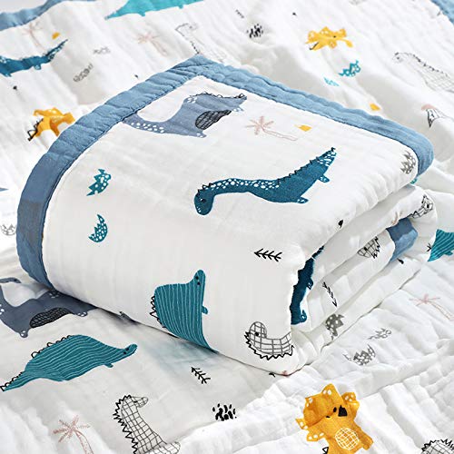 Inshere Baby Blanket Quilt – 100% Soft Lightweight Cotton Baby Blankets for Boys & Girls, Playful Designs,10 Breathable Layers, Newborn Nursery & Toddler Blankets (Dinosaur)