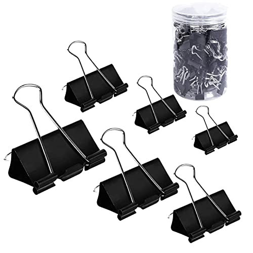 Binder Clips Paper Clamps Assorted Sizes 200 Count (Black), Jumbo, Large, Medium, Small, Mini and Micro,6 Sizes with Box for Office, School and Home