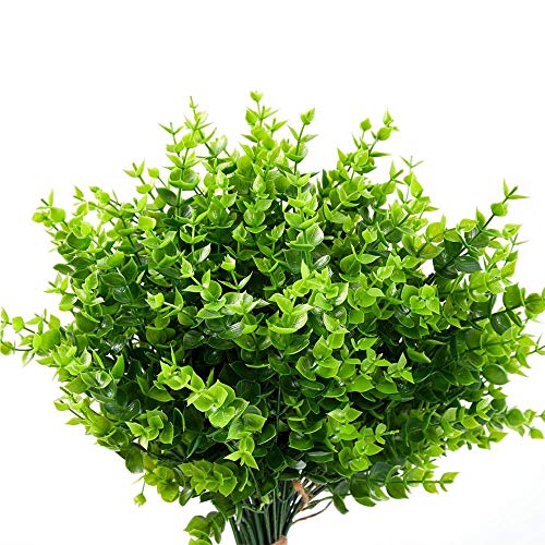 12 pcs Artificial Flowers UV Resistant Outdoor Fake Plants and Greenery Springs Artificial Boxwood for Bridal Party Wedding Bouquet for Greenery Shrubs Plants Home Garden (Green)