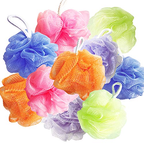 10Pcs Colorful Loofah Mesh Bath Shower Sponges,Soft Bath Puffs for Body Wash,Bathing Loofahs for Men,Women,Kids(Random Colors)