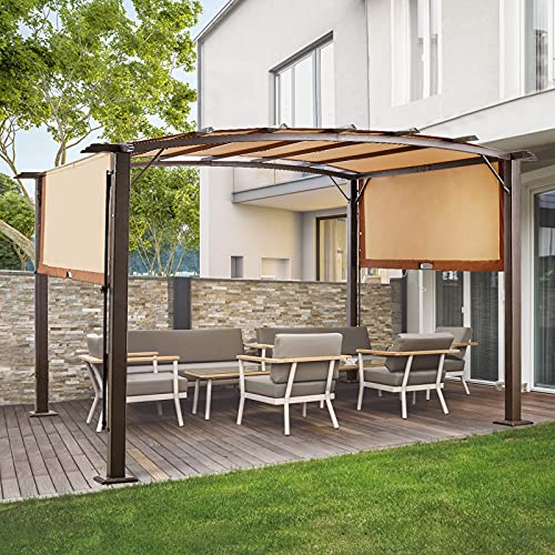 AECOJOY 12’ X 9’ Outdoor Retractable Pergola Canopy,Metal Frame Grape Gazebo & Canopy Cover, Outdoor Steel Pergola Gazebo with Retractable Canopy Shades, Ideal for BBQ, Party, Beach and More