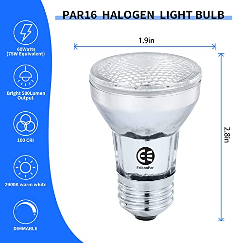 E EDISONPAR Halogen Light Bulbs Halogen Flood Light Bulbs PAR16 Halogen Lamps 60W (Pack of 6) Flood Light Dimmable 75W Replacement Warm White 120V Halogen Bulbs Indoor Halogen Lightbulbs | The Storepaperoomates Retail Market - Fast Affordable Shopping