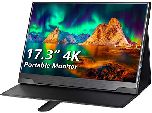 Portable Monitor 4K – 17.3 Inch UHD FreeSync HDR IPS 100% Adobe RGB 3840×2160 Lightweight Computer Display with Type-C Mini DP HDMI for Xbox PS4 Switch Laptop PC Phone Mac, with Smart Case (Renewed)
