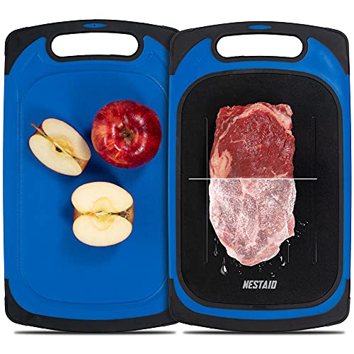 NESTAID 2 in 1 Defrosting Tray & Cutting Board, Fast Thawing Meat Plate and Chopping Board for Kitchen, Defrosts Frozen Food, Large, Blue, 16×9.5x.5