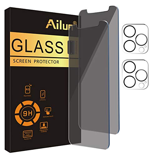 Ailun 2 Pack Privacy Screen Protector for iPhone 12 Pro Max[6.7 inch] + 2 Pack Camera Lens Protector, Anti Spy Private Tempered Glass Film,[9H Hardness] – HD [Black]