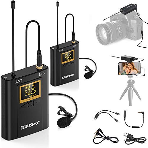 HUUSMOT Wireless Lavalier Microphone System – Dual Lapel Mics and Mini Receiver for Crystal Clear Audio – Perfect for DSLR Camera, iPhone, Video Recording, YouTube, and Vlogging