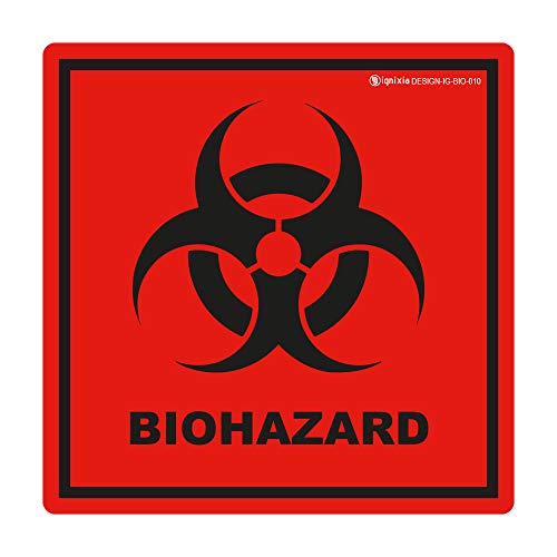 Biohazard Stickers- 5.5″ x 5.5″ Biohazard Labels (Pack of 10) – UV Coated Label- Biohazard Warning Sign for Labs, Hospitals and Industrial Use Universal Biohazard Symbol by Ignixia