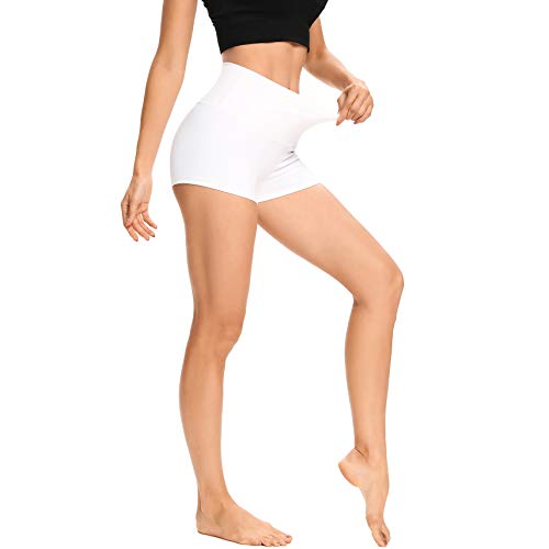 LXNMGO Women’s 2″ High Waist Yoga Shorts Tummy Control Biker Running Workout Compression Shorts for Women White, M