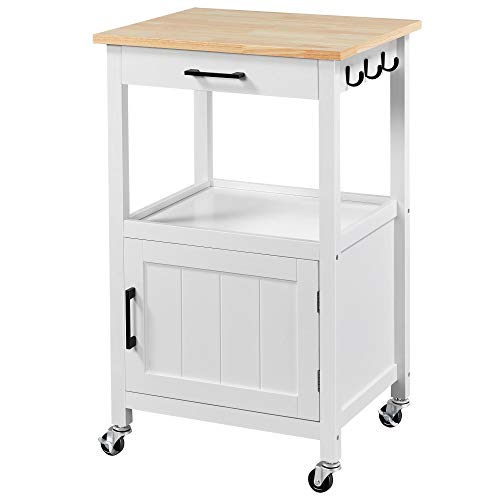 Yaheetech Rolling Kitchen Island with Single Door Cabinet and Storage Shelf, Kitchen Cart with Drawer on Swivel Wheels for Dining Room/Living Room, 18″x22″x35″H, White