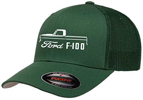 1967-72 Ford F100 Pickup Truck Outline Design Flexfit Trucker Mesh Fitted Cap Forest