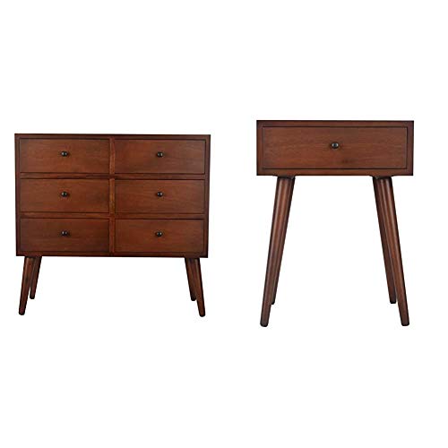 Decor Therapy Mid Century 6-Drawer Wood Accent Chest, Walnut & Mid Century 1-Drawer Wood Side Table, Light Walnut
