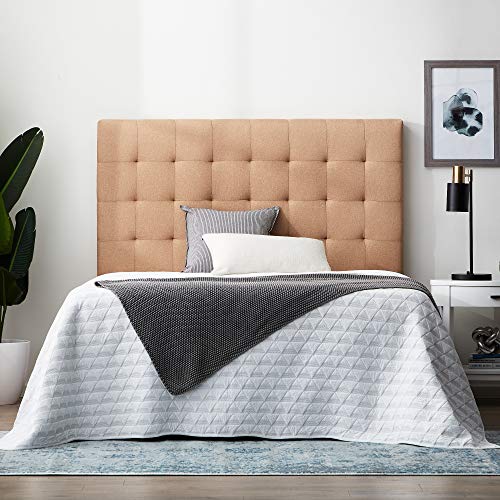 LUCID Upholstered Rectangle Square Tufting headboard, Queen, Beige