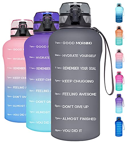 Venture Pal Large Half Gallon/64oz Motivational Water Bottle with Time Marker & Removable Strainer, Leakproof BPA Free Water Jug to Remind You Drink More Water, Hydrate in Style-Gray