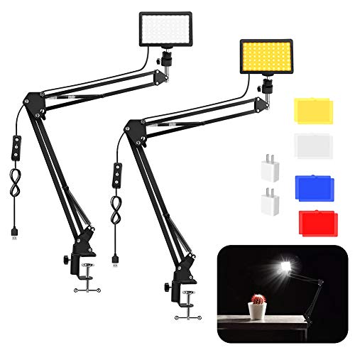 Unicucp 2 Packs 96 LED Dimmable 2400-6800K 97 CRI Video Light 11 Brightness with Clamp Scissor Arm Stand/4 Color Filters for Product Portrait YouTube/TikTok Video Photography