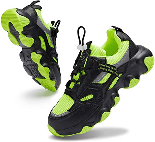 Santiro Big Boys Tennis Shoes Lightweight No Lace Kids Fashion Sneaker Green Black Size 4