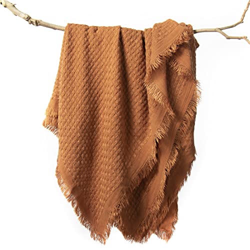 LIFEIN Boho Throw Blanket for Couch-Soft Farmhouse Throw Blanket,Cozy Waffle Knit Throw Blanket,Small Lightweight Blankets&Throws for Bed,Chair,Sofa,Living Room,Home Decor,Spring(Orange Rust,50*60”)