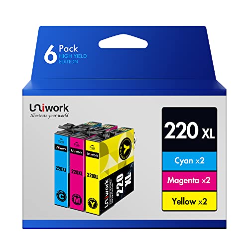 Uniwork Remanufactured 220XL Ink Cartridge Replacement for Epson 220 XL 220XL T220XL use for WorkForce WF-2750 WF-2760 WF-2630 WF-2650 WF-2660 XP-320 XP-420 Printer tray (2 Cyan 2 Magenta 2 Yellow)
