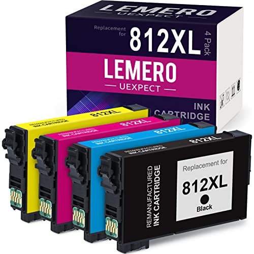 LEMERO UEXPECT 812XL Remanufactured Ink Cartridge Replacement for Epson 812 XL Combo T812XL 812-i XL for Workforce Pro WF-7820 WF-7840 EC-C7000 Printer Black Cyan Magenta Yellow 4-Pack