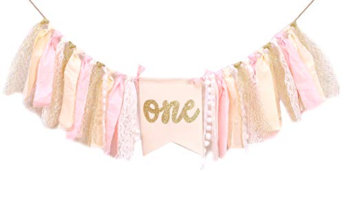 Highchair Banner 1st Birthday – Pink Happy Birthday Banner Party Decorations for First Birthday,Best Princess Photo Props for Baby Girl(Swan)