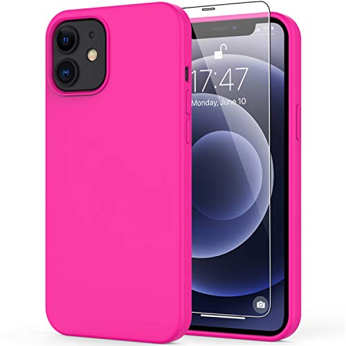 DEENAKIN iPhone 12 Case,iPhone 12 Pro Case with Screen Protector,Soft Flexible Silicone Gel Rubber Bumper Cover,Slim Fit Shockproof Protective Phone Case for iPhone 12 Pro 6.1″ Hot Pink