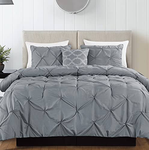Casa Platino Comforter Set King Size – 4 Piece Down Alternative Comforter for King Bed – Lt. Grey, King