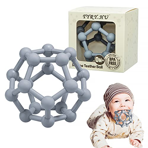 Baby Teethers Toys Silicone Soft Ball Easy to Hold Teether for Sensory Ball Exploration & Teething Stress Relief Molar Ball Soothing Teether Toy Baby Ball for Ages 0 Months+