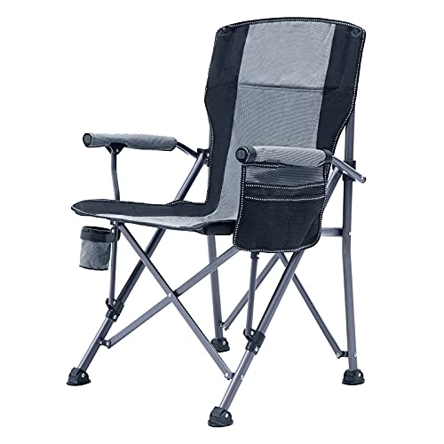 Outdoor Folding Camping Chair, Lightweight Portable High Chair, Heavy Duty Support 330 lbs, High Back Padded Lawn Chair with Arm Rest Cup Holder and Portable Carrying Bag, Grey…