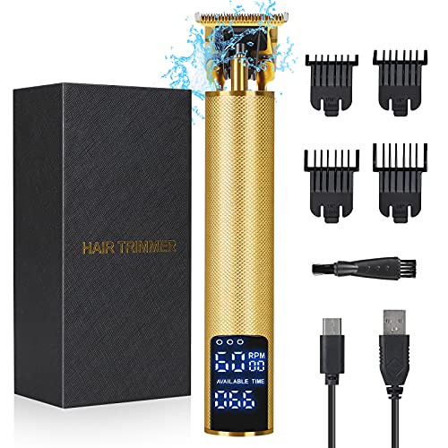 Hair Trimmer for Men with Remaining Battery Display, Cordless Hair Clippers for Men, USB Rechargeable Professional Outline Beard T Trimmer, 0mm Baldheaded Zero Gapped Clippers for Hair Cutting, Gold
