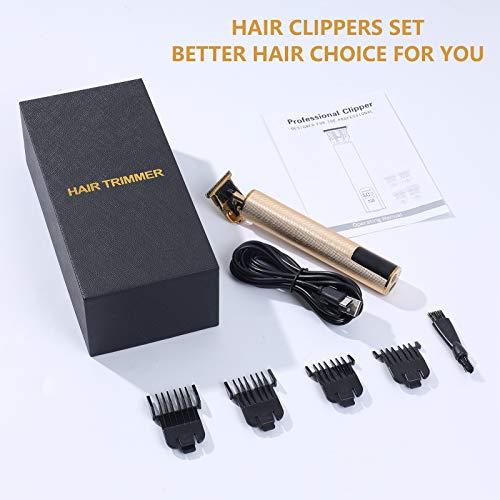 Hair Trimmer for Men with Remaining Battery Display, Cordless Hair Clippers for Men, USB Rechargeable Professional Outline Beard T Trimmer, 0mm Baldheaded Zero Gapped Clippers for Hair Cutting, Gold | The Storepaperoomates Retail Market - Fast Affordable Shopping