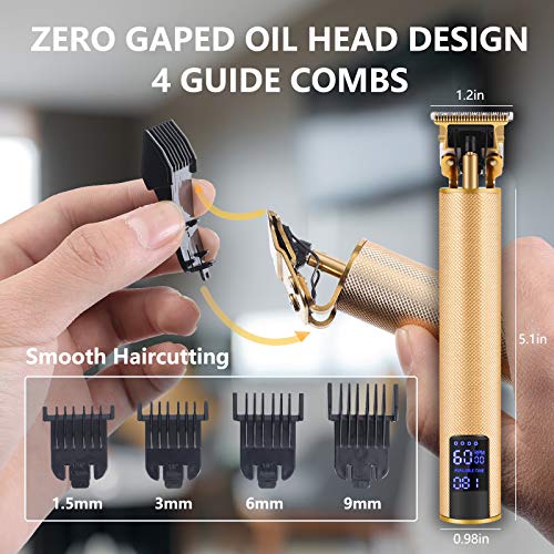 Hair Trimmer for Men with Remaining Battery Display, Cordless Hair Clippers for Men, USB Rechargeable Professional Outline Beard T Trimmer, 0mm Baldheaded Zero Gapped Clippers for Hair Cutting, Gold | The Storepaperoomates Retail Market - Fast Affordable Shopping