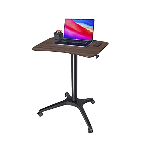 HAOOAH Pneumatic Adjustable Height Desk, Laptop Standing Desk, Rolling Sit-Stand Cart, Mobile Podium Portable Lectern for Home, Office& Classroom, 26″ 19.3″ Platform (29″ to 46.9″ H)，Brown