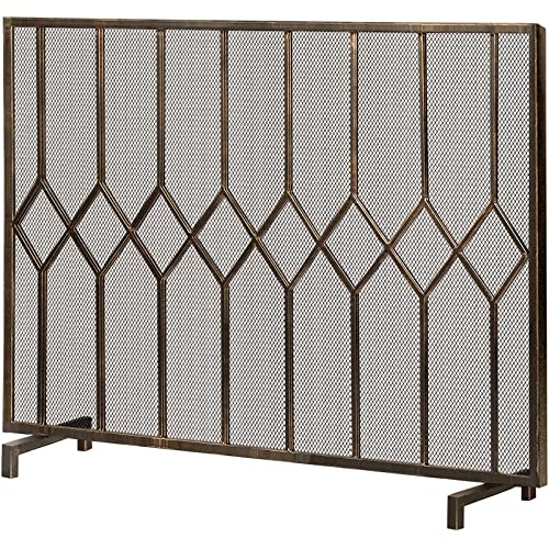 Amagabeli Fireplace Screens 38x31in Single Panel Antique Brass Wood Burning Fireplace Wrought Iron Mesh Fireplace Cover Fire Spark Guard Indoor Outdoor Flat Guard Fire Screens for Fireplaces Bronze
