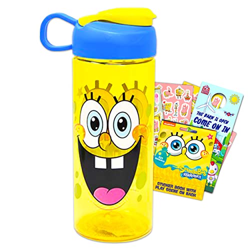 SpongeBob SquarePants Water Bottle Bundle – SpongeBob School Supplies Set With SpongeBob Water Bottle And Stickers (SpongeBob Water Bottle For Kids)
