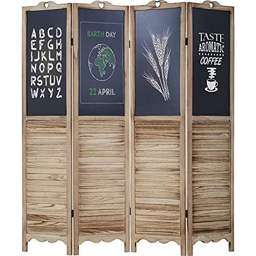 Room Divider 4 Panel Folding Screen with Wipeable Chalkboard Partition Wood Screen for Home Office Bedroom (Natural)
