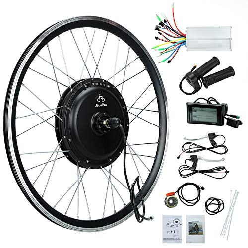 JauoPay 48V 1000W Electric Bicycle Conversion Kit LCD Meter(SW900) 26″ E-Bike Rear Hub Wheel 28mile/h (45km/h) High Speed Brushless Gearless Motor Wheel Kit
