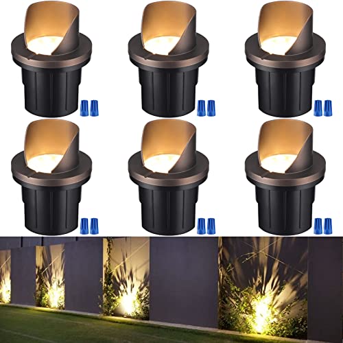 LEONLITE 6W Well Lights Landscape LED In Ground Outdoor, Shielded Top, Low Voltage 12-24V AC/DC, IP67 Waterproof Aluminum in-Grade Up Lighting for Trees, CRI 90 3000K, Oil Rubbed Bronze, Pack of 6