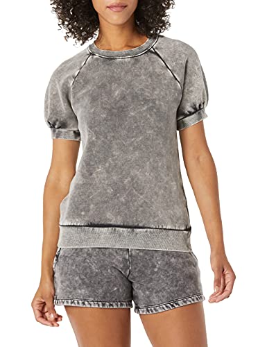 Goodthreads Women’s Heritage Fleece Blouson Short-Sleeve Shirt, Charcoal/Washed Grey, Large