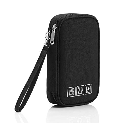 Electronic Organizer, Small Travel Cable Organizer Bag Pouch Portable Electronic Accessories All-in-One Storage Multifunction Case for Cable, Cord, Charger, Hard Drive, Earphone, USB, SD Card (Black)