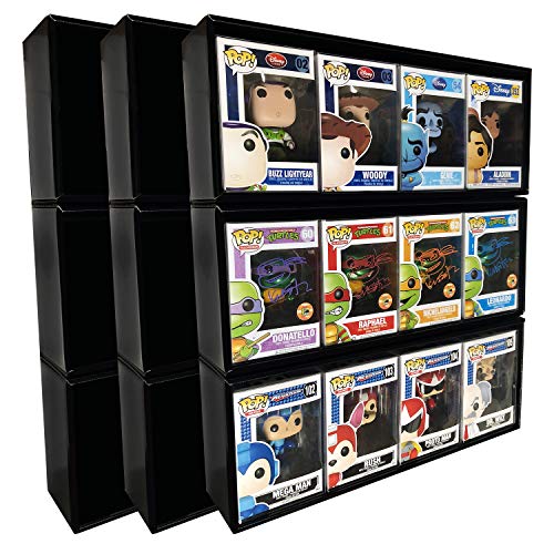 9 Single Row in Box Display Cases for 4 in. Funko Pop Collectible Toy Figures, Black Cardboard