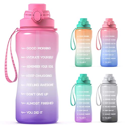 Y&3 64oz Half Gallon Water Bottle with Straw & Time Marker, Motivational Water Bottle with Handle, Leakproof, Tritan BPA Free Water Jug, for Fitness, Gym, Outdoor (Pink/Purple Gradient, 64oz)