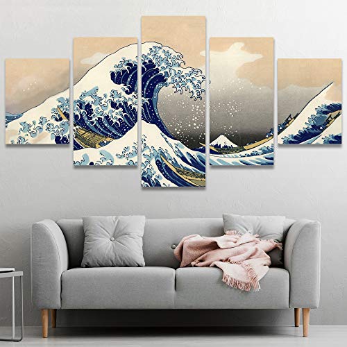 SIGNWIN Large Canvas Wall Art The Great Wave Off Kanagawa by Hokusai Abstract Plants Illustrations Impressionism Modern Panoramic Relax/Calm Multicolor for Living Room, Bedroom, Office – 60″x32″