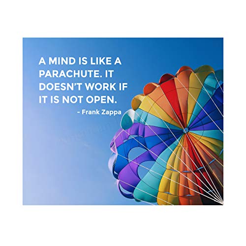 Frank Zappa-“Mind Is Like A Parachute-Doesn’t Work If Not Open”-Motivational Quotes Wall Art-10×8″ Funny Rainbow Colored Parachute Print-Ready to Frame. Inspirational Home-Office-Studio-School Decor.