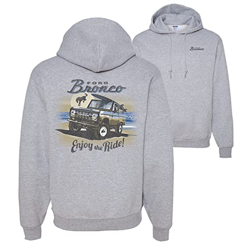 Wild Bobby Classic Vintage Ford Bronco Enjoy The Ride Cars and Trucks Front and Back Unisex Graphic Hoodie Sweatshirt, Heather Grey, Medium