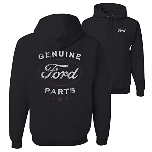 Wild Bobby Vintage Distressed Genuine Ford Parts Cars and Trucks Front and Back Unisex Graphic Hoodie Sweatshirt, Black, Large