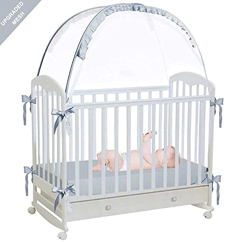 L RUNNZER Baby Pop Up Tent Cover Crib,See Through Crib and Nursery Soft Mesh Cover,Net with Viewing Window to Keep Baby in