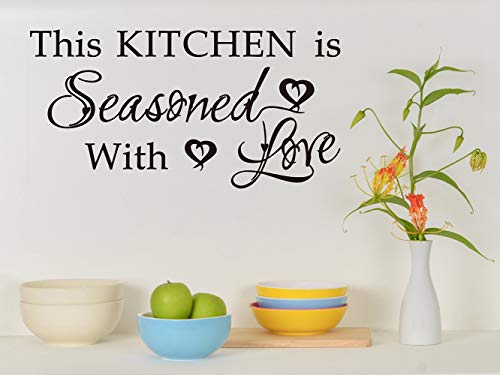 JEPART This Kitchen is Seasoned with Love Wall Decal Wall Decor Wall Decals Quote Home Decor Art Quote Decals Wall Art Stickers Decal(Black)
