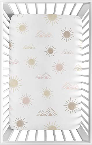 Sweet Jojo Designs Boho Desert Sun Girl Fitted Mini Crib Sheet Baby Nursery for Portable Crib or Pack and Play – Blush Pink Mauve Gold Taupe Bohemian Watercolor Mountains Southwest Nature Minimalist