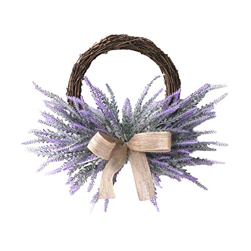 æ— 18 Inch Artificial Lavender Wreath, Silk Lavender Wreath with Bow, Spring Summer Wreath for Front Door Window Wall Wedding Party Home Garden Decor, Purple, 210118XH02-9300-1815254331