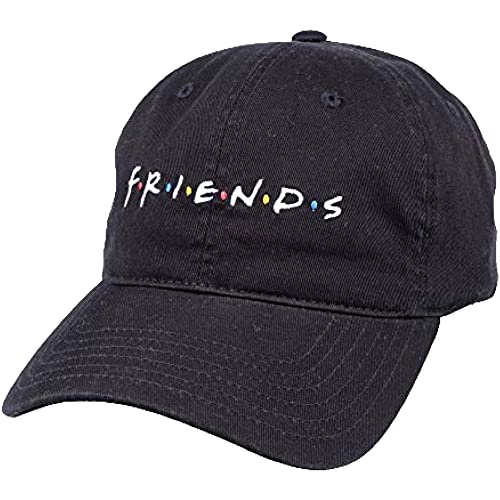 Concept One Warner Bros Friends Dad Hat, Doodle Logo Cotton Adjustable Baseball Cap with Curved Brim, Black, One Size