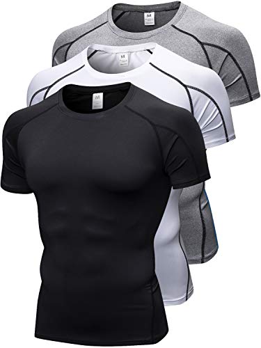 3 Pack Men’s Compression Shirts Short Sleeve Workout T-Shirt Cool Dry Undershirts Baselayer Sport Cool Shirt Running Tops
